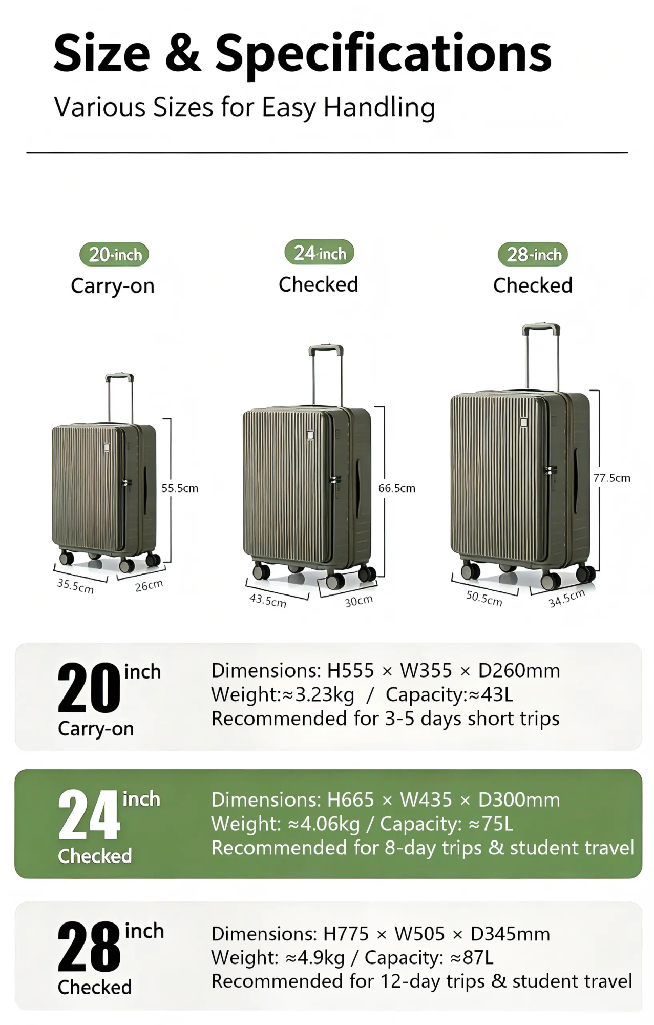 front open suitcase set